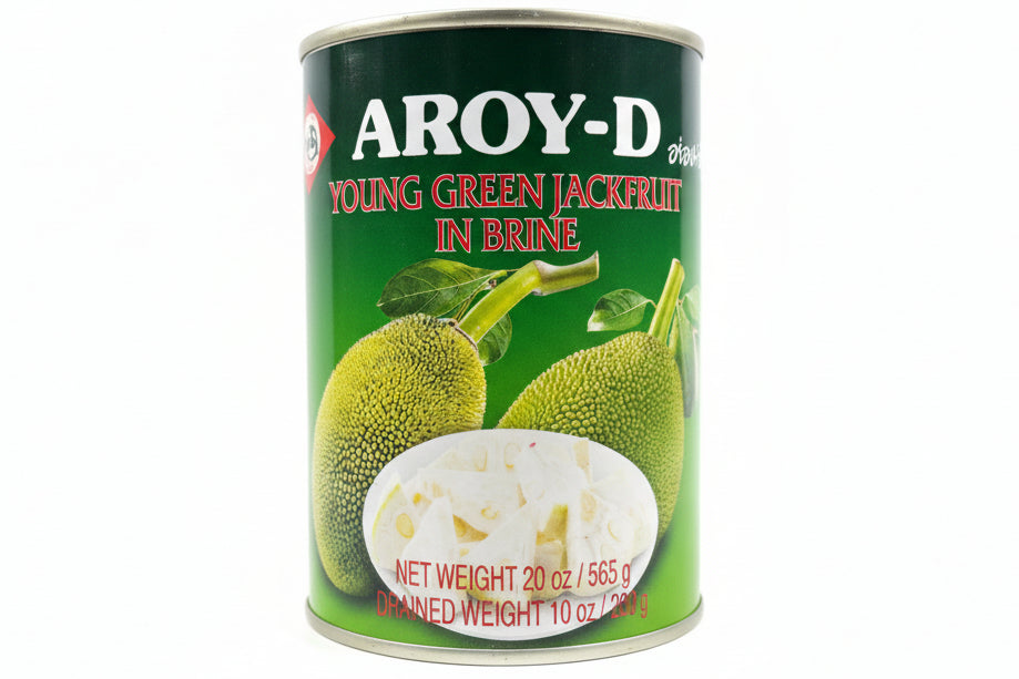 Can of Aroy-D Young Green Jackfruit in Brine on a white background