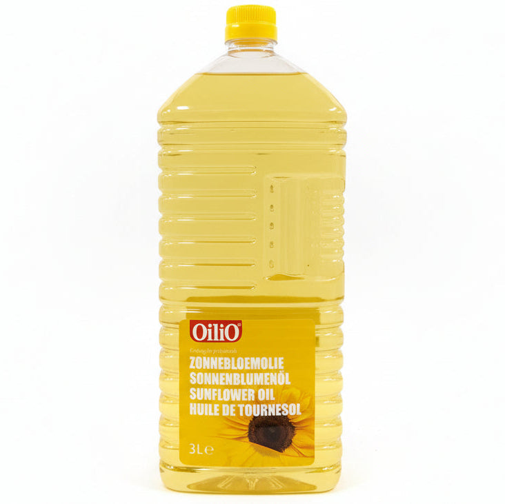 Bottle of sunflower oil on a white background