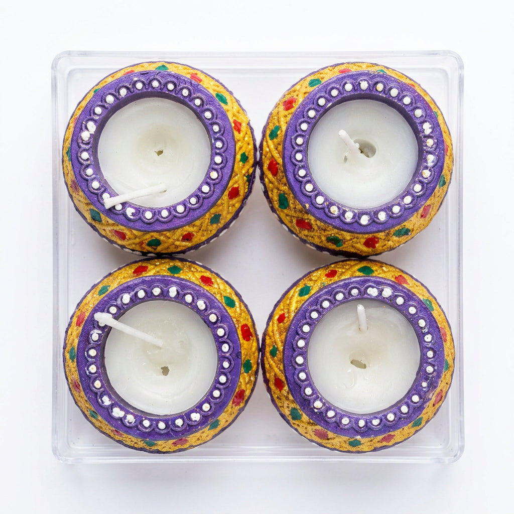 Decorative Diya Candle Set - 4 Pieces