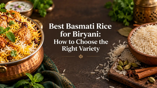 Best basmati rice for biryani with long aromatic rice grains and a traditional Indian biryani.