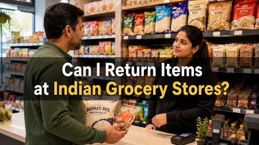 Customer checking whether Indian grocery items can be returned to a store