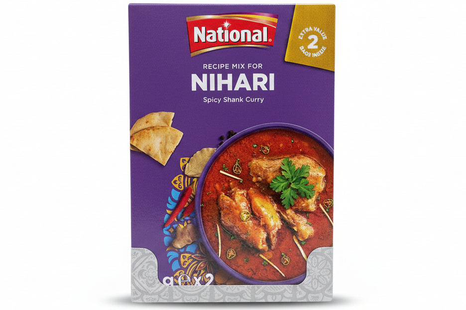 National Nihari recipe mix packaging on a white surface