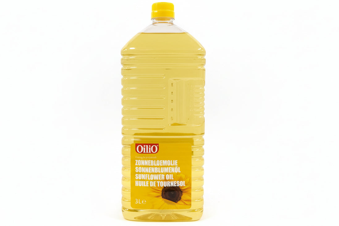 Bottle of sunflower oil on a white background