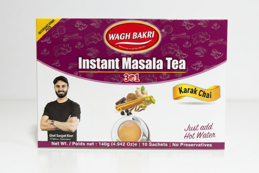 Wagh Bakri Instant Masala Tea package on a white background