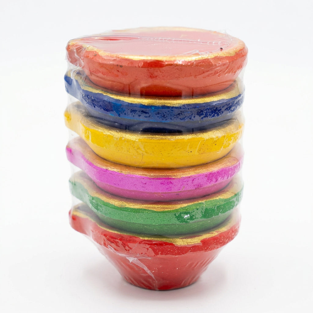 Multicolour Clay Diya Set - 6 Pieces