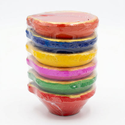 Multicolour Clay Diya Set - 6 Pieces