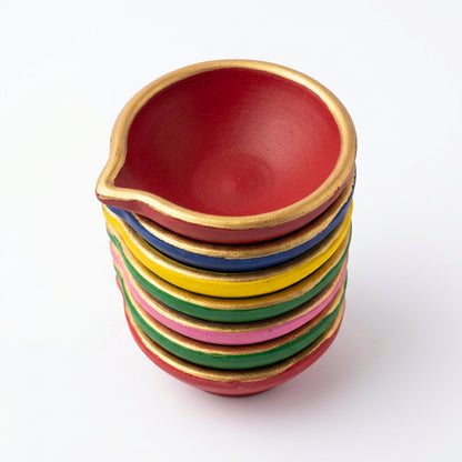 Multicolour Clay Diya Set - 6 Pieces
