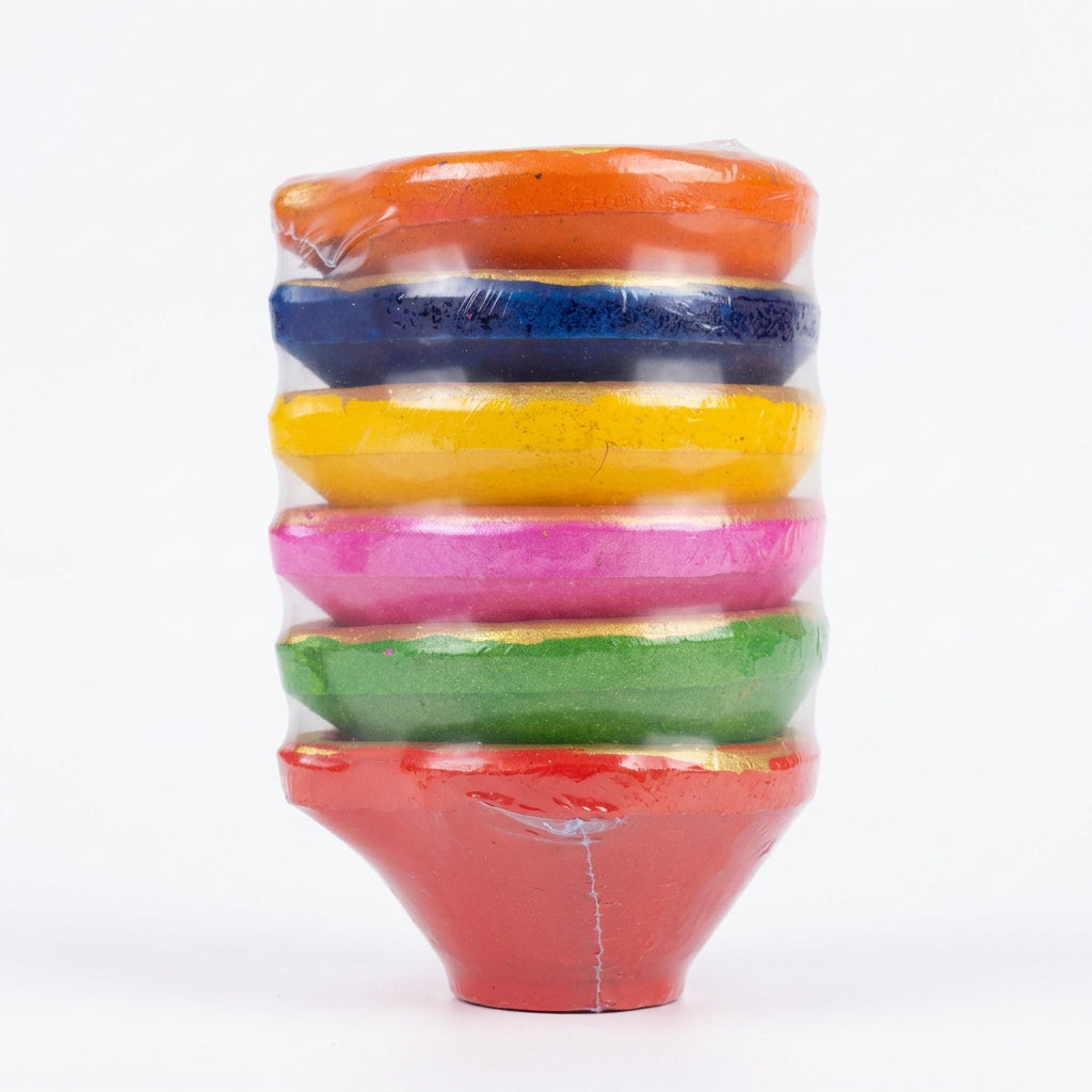 Multicolour Clay Diya Set - 6 Pieces