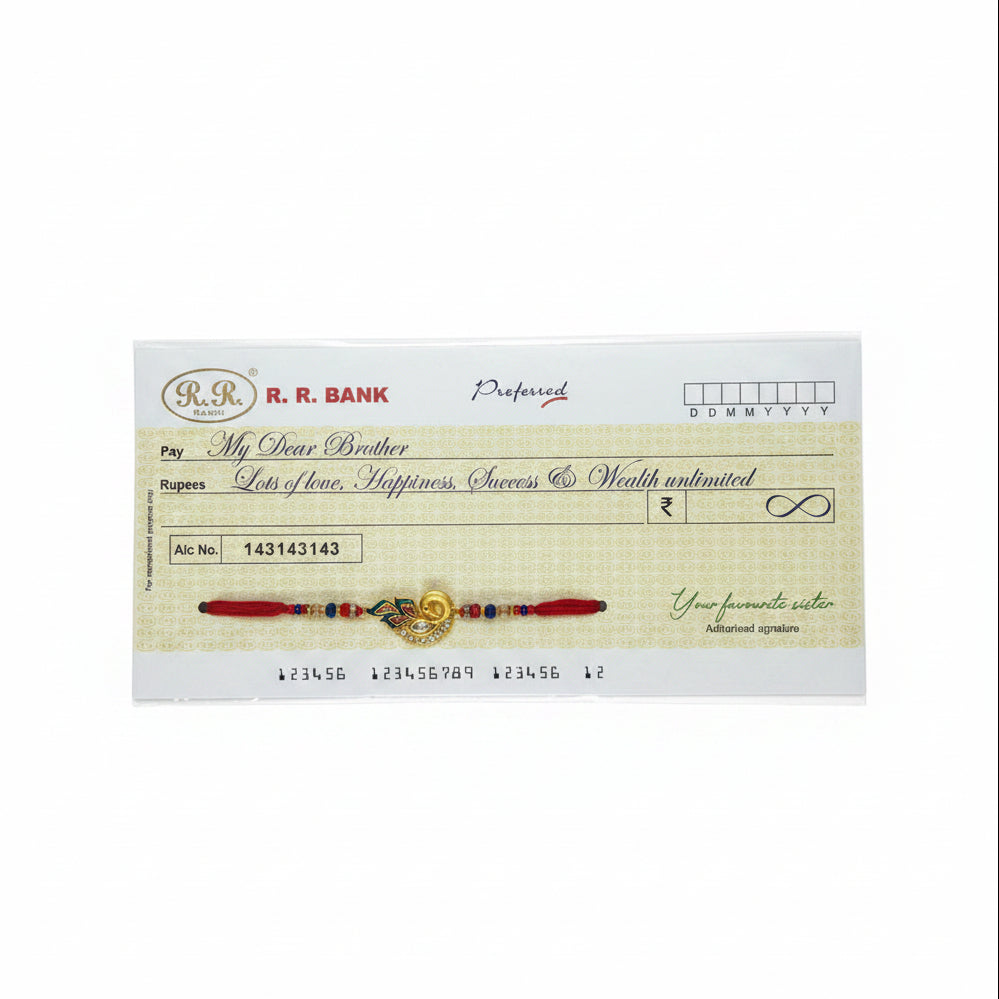 Peacock Rakhi with Novelty Bank Cheque Card