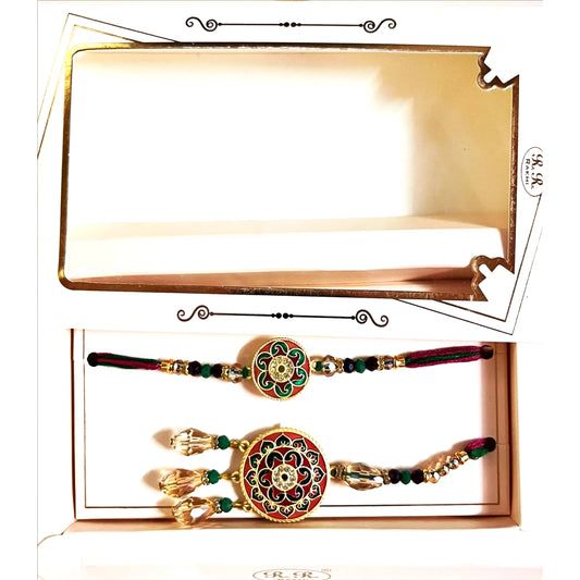 Buy Bhai Bhabhi Round Meenakari Red Green Set Rakhi Online