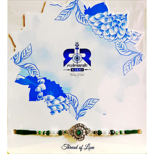 Buy Bhai Floral Silver Green Beads Rakhi Online at Mini India Grocery