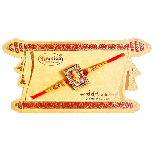 Buy Chandan Wooden Krishna Design Red Thread Rakhi Online