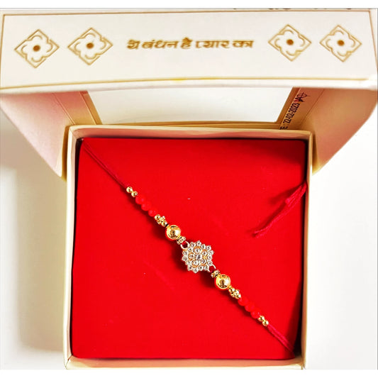 Buy Diamond Flower Golden Red Beads Box Rakhi Online