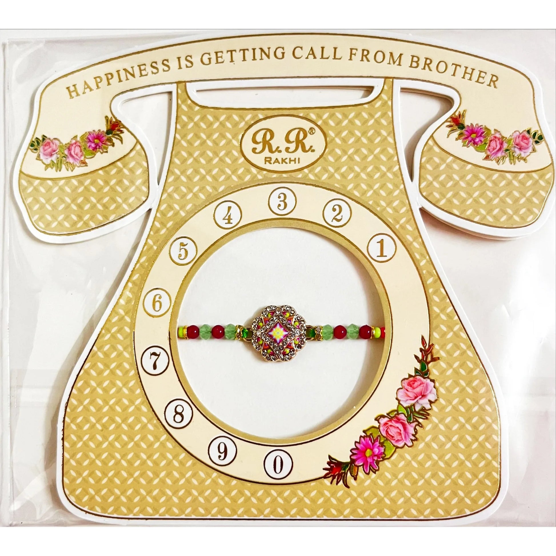 Buy Multicolor Designer Diamond Shape Red Green Beads Rakhi Online