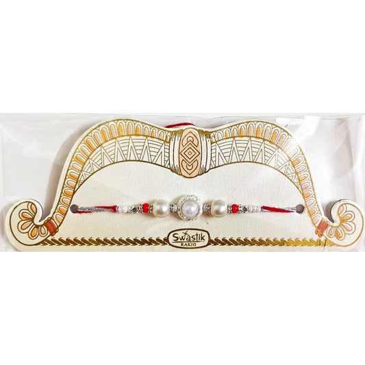 Buy Pearl White Red Silver Beads Thread Rakhi Online