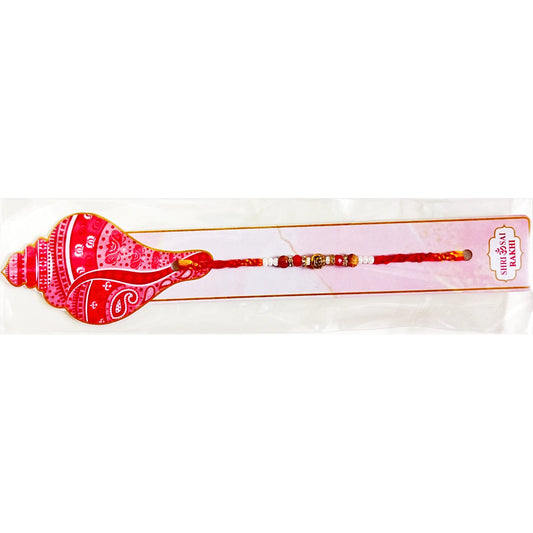 Buy Red Beads Golden Rose Centerpiece Thread Rakhi Online