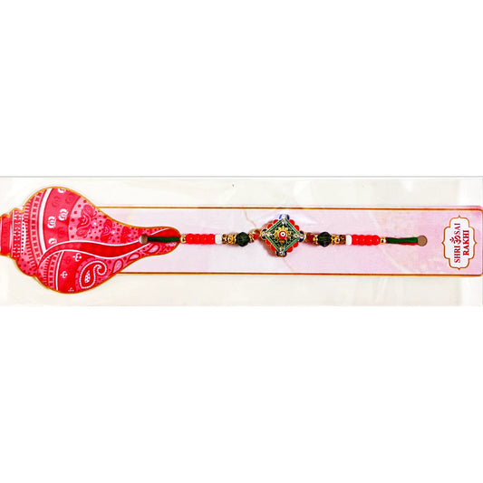 Buy Traditional Square Kundan Green Red Thread Rakhi Online