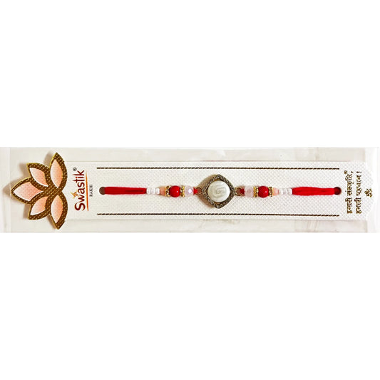 Buy White Stone Diamond Border Red Thread Rakhi Online